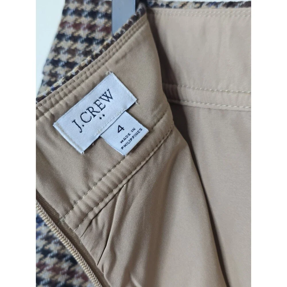 J.Crew Womens Size 4 Wool Blend Houndstooth Plaid A-Line Skirt Brown Academia
